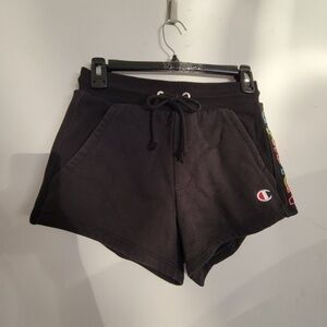 Champion Reverse Weave Spell Out Black Elastic Waist Pull On Shorts Black Sz XS